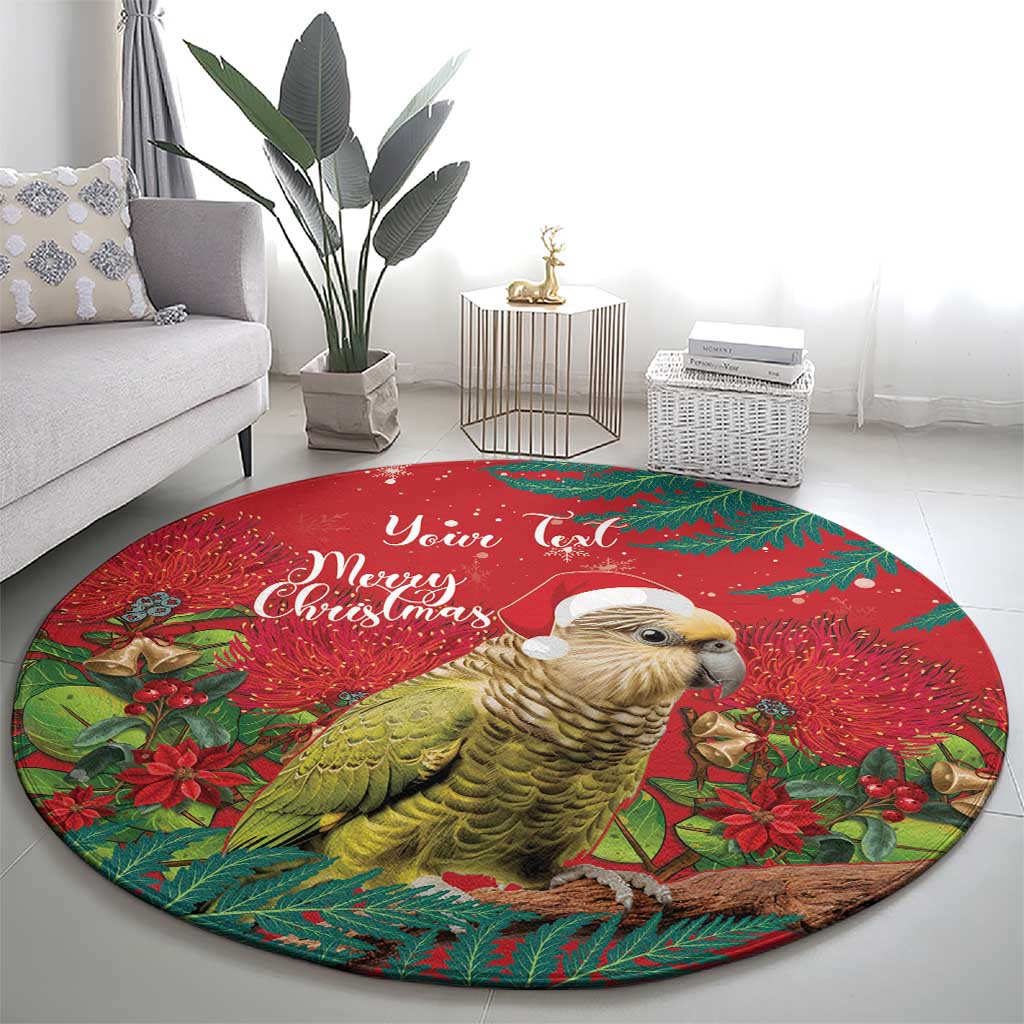 Personalised New Zealand Kakapo Christmas Round Carpet Meri Kirihimete Silver Fern Mix Pohutukawa LT14 - Polynesian Pride