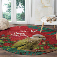 Personalised New Zealand Kakapo Christmas Round Carpet Meri Kirihimete Silver Fern Mix Pohutukawa LT14 - Polynesian Pride