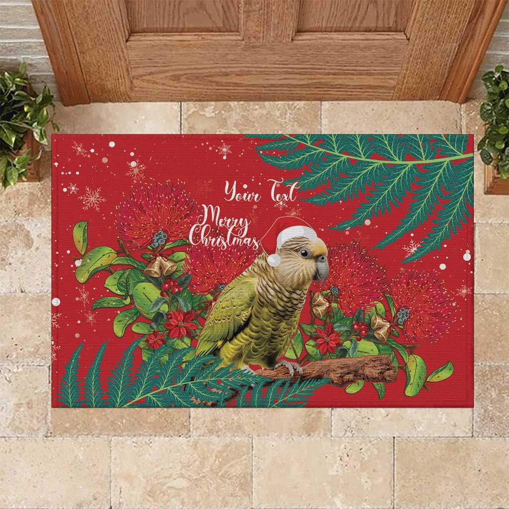 Personalised New Zealand Kakapo Christmas Rubber Doormat Meri Kirihimete Silver Fern Mix Pohutukawa LT14 Red - Polynesian Pride