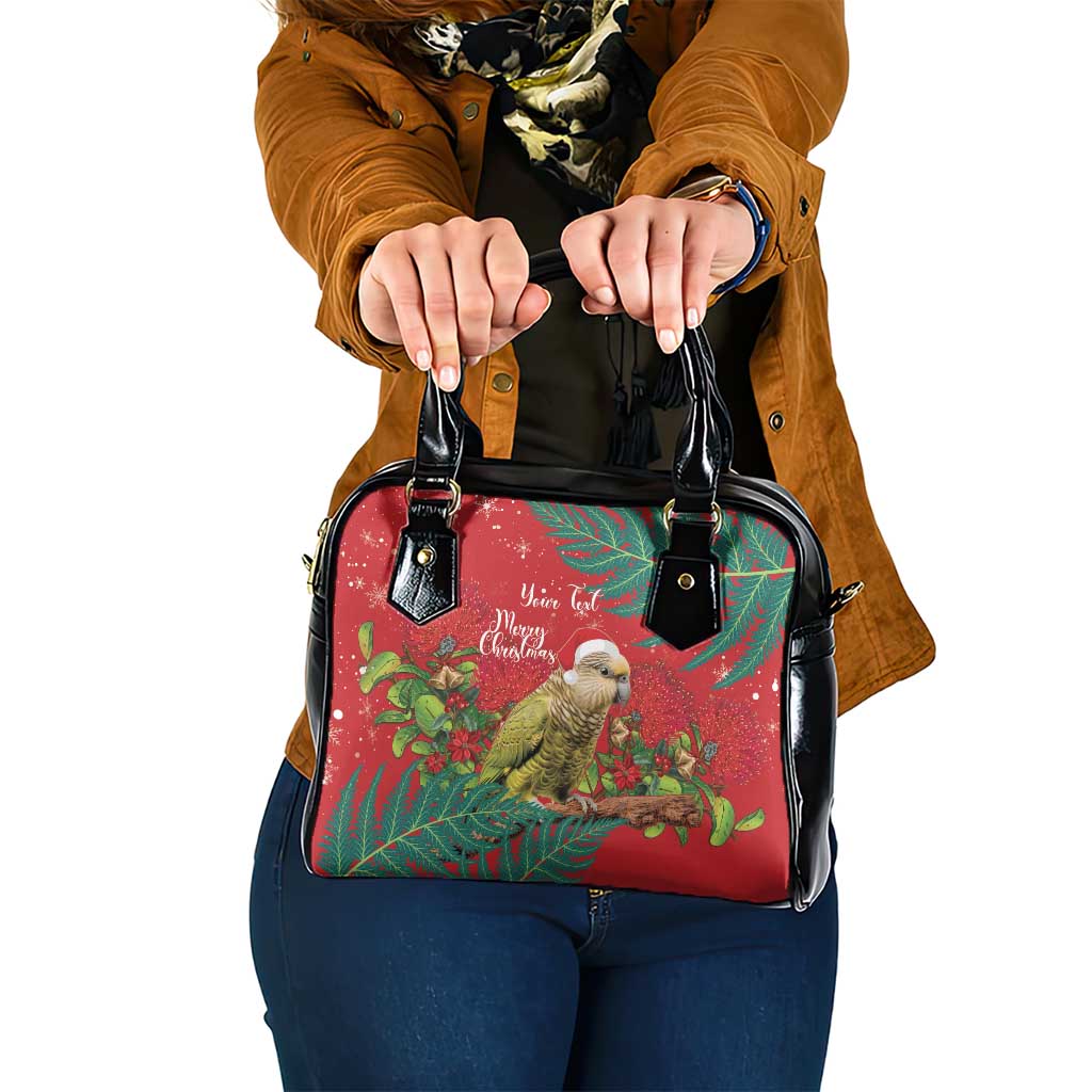 Personalised New Zealand Kakapo Christmas Shoulder Handbag Meri Kirihimete Silver Fern Mix Pohutukawa LT14 One Size Red - Polynesian Pride