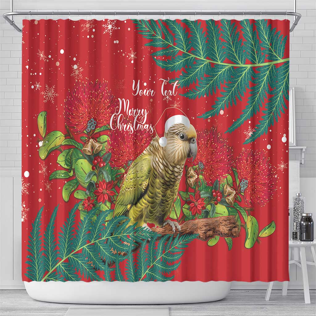 Personalised New Zealand Kakapo Christmas Shower Curtain Meri Kirihimete Silver Fern Mix Pohutukawa LT14 - Polynesian Pride