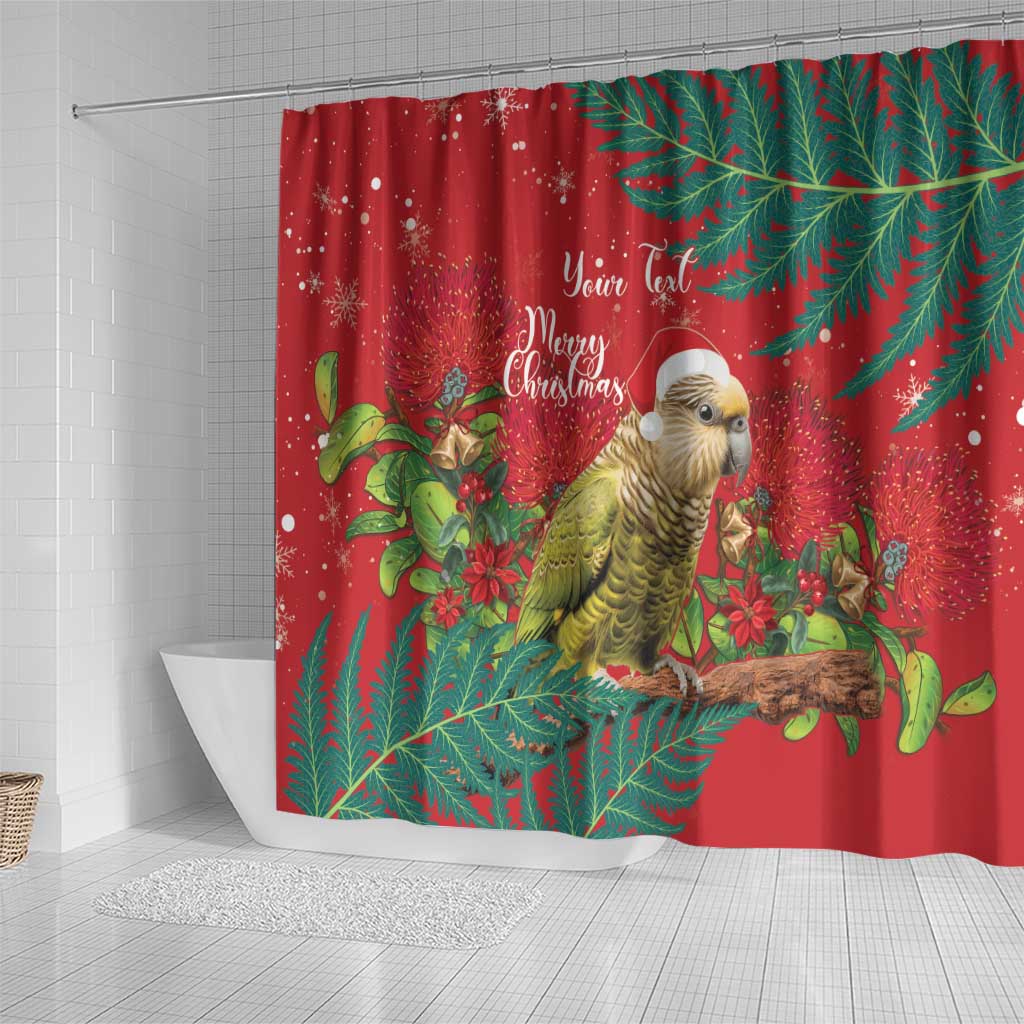 Personalised New Zealand Kakapo Christmas Shower Curtain Meri Kirihimete Silver Fern Mix Pohutukawa LT14 - Polynesian Pride