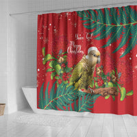 Personalised New Zealand Kakapo Christmas Shower Curtain Meri Kirihimete Silver Fern Mix Pohutukawa LT14 - Polynesian Pride