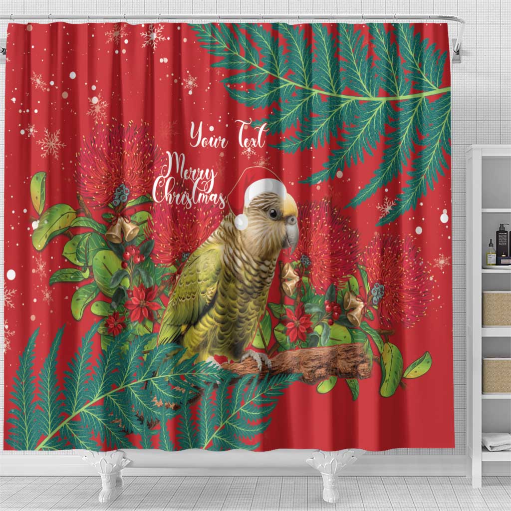 Personalised New Zealand Kakapo Christmas Shower Curtain Meri Kirihimete Silver Fern Mix Pohutukawa LT14 - Polynesian Pride