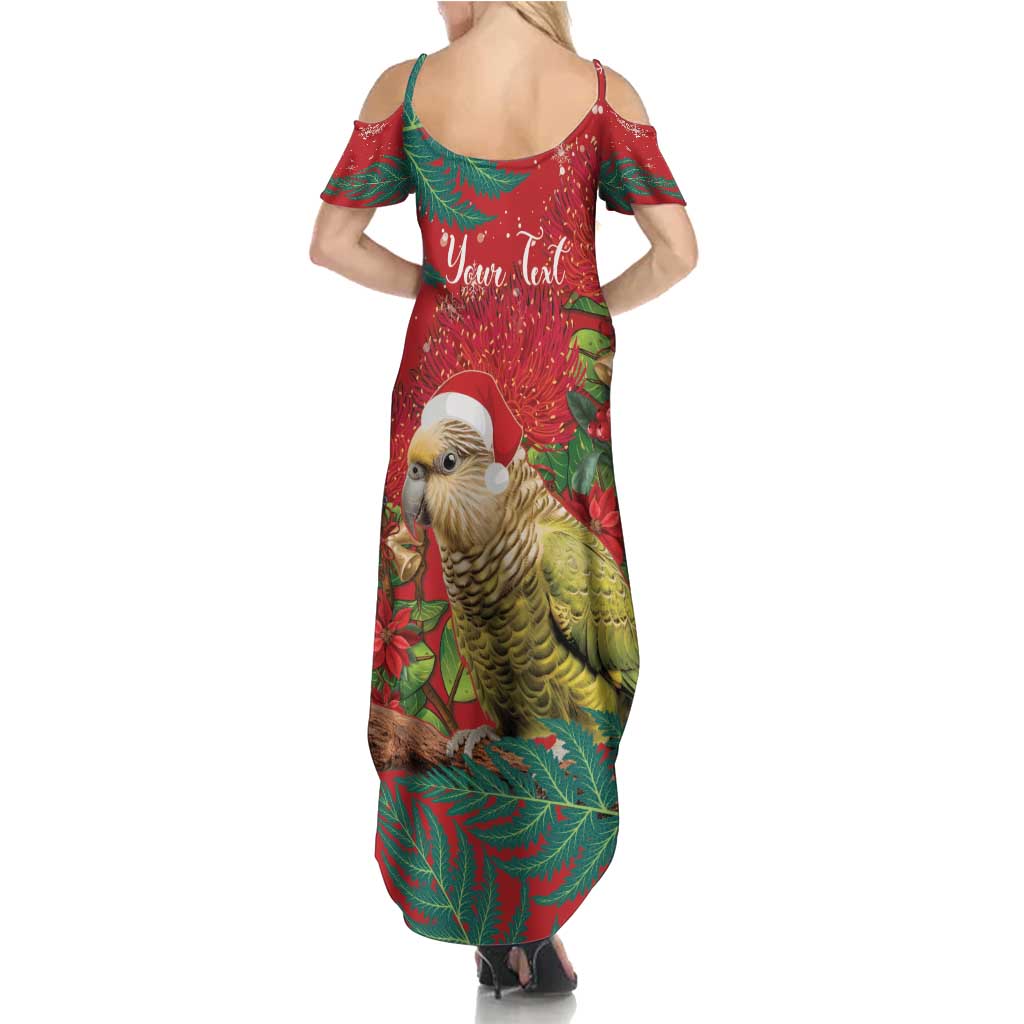Personalised New Zealand Kakapo Christmas Summer Maxi Dress Meri Kirihimete Silver Fern Mix Pohutukawa LT14 - Polynesian Pride