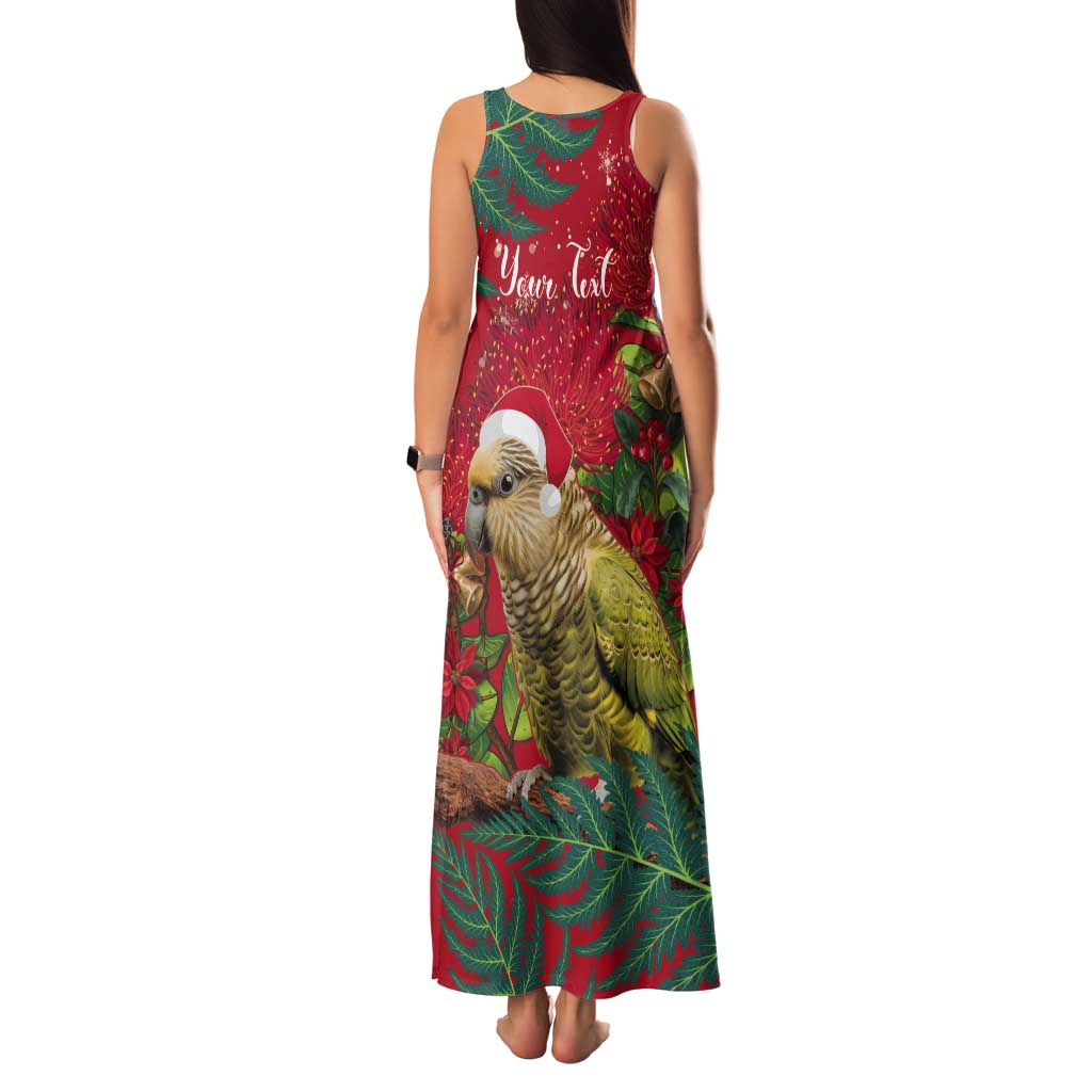 Personalised New Zealand Kakapo Christmas Tank Maxi Dress Meri Kirihimete Silver Fern Mix Pohutukawa LT14 - Polynesian Pride