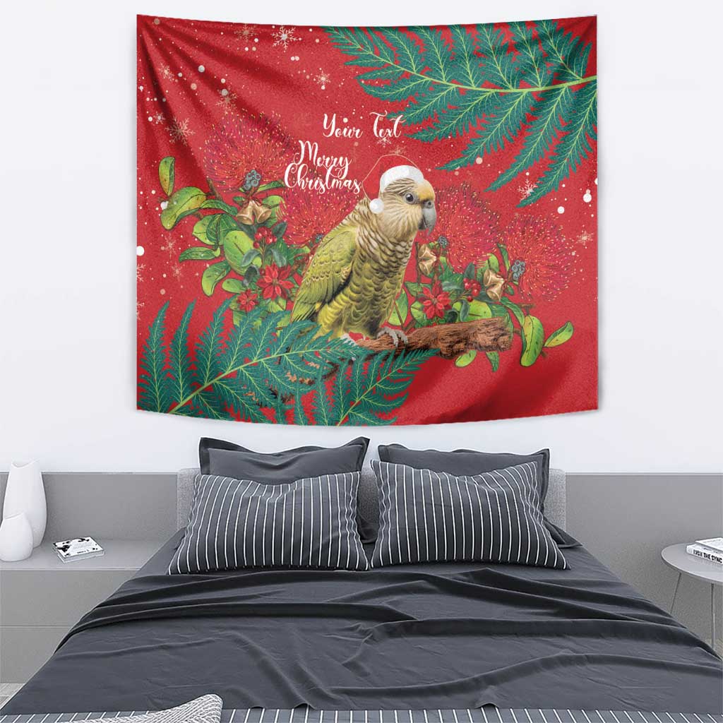 Personalised New Zealand Kakapo Christmas Tapestry Meri Kirihimete Silver Fern Mix Pohutukawa