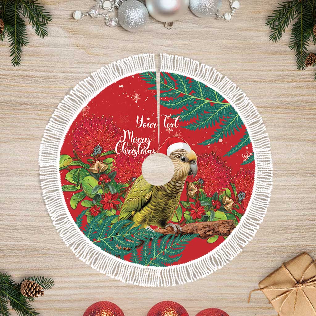 Personalised New Zealand Kakapo Christmas Tree Skirt Meri Kirihimete Silver Fern Mix Pohutukawa LT14 Fringed Red - Polynesian Pride