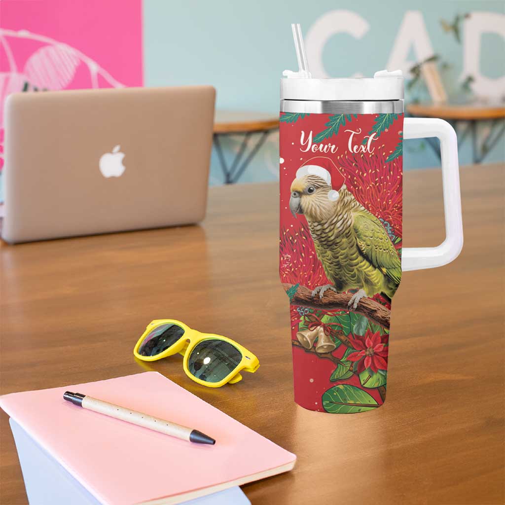 Personalised New Zealand Kakapo Christmas Tumbler With Handle Meri Kirihimete Silver Fern Mix Pohutukawa LT14 - Polynesian Pride