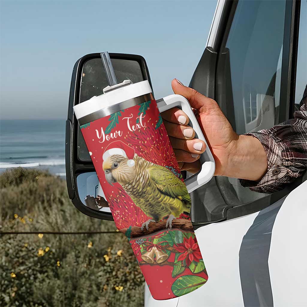 Personalised New Zealand Kakapo Christmas Tumbler With Handle Meri Kirihimete Silver Fern Mix Pohutukawa LT14 - Polynesian Pride