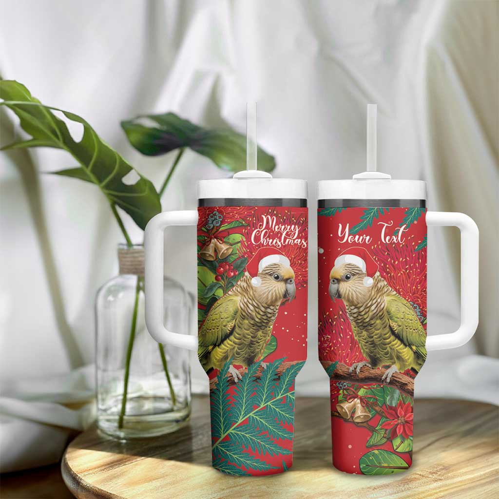Personalised New Zealand Kakapo Christmas Tumbler With Handle Meri Kirihimete Silver Fern Mix Pohutukawa LT14 - Polynesian Pride