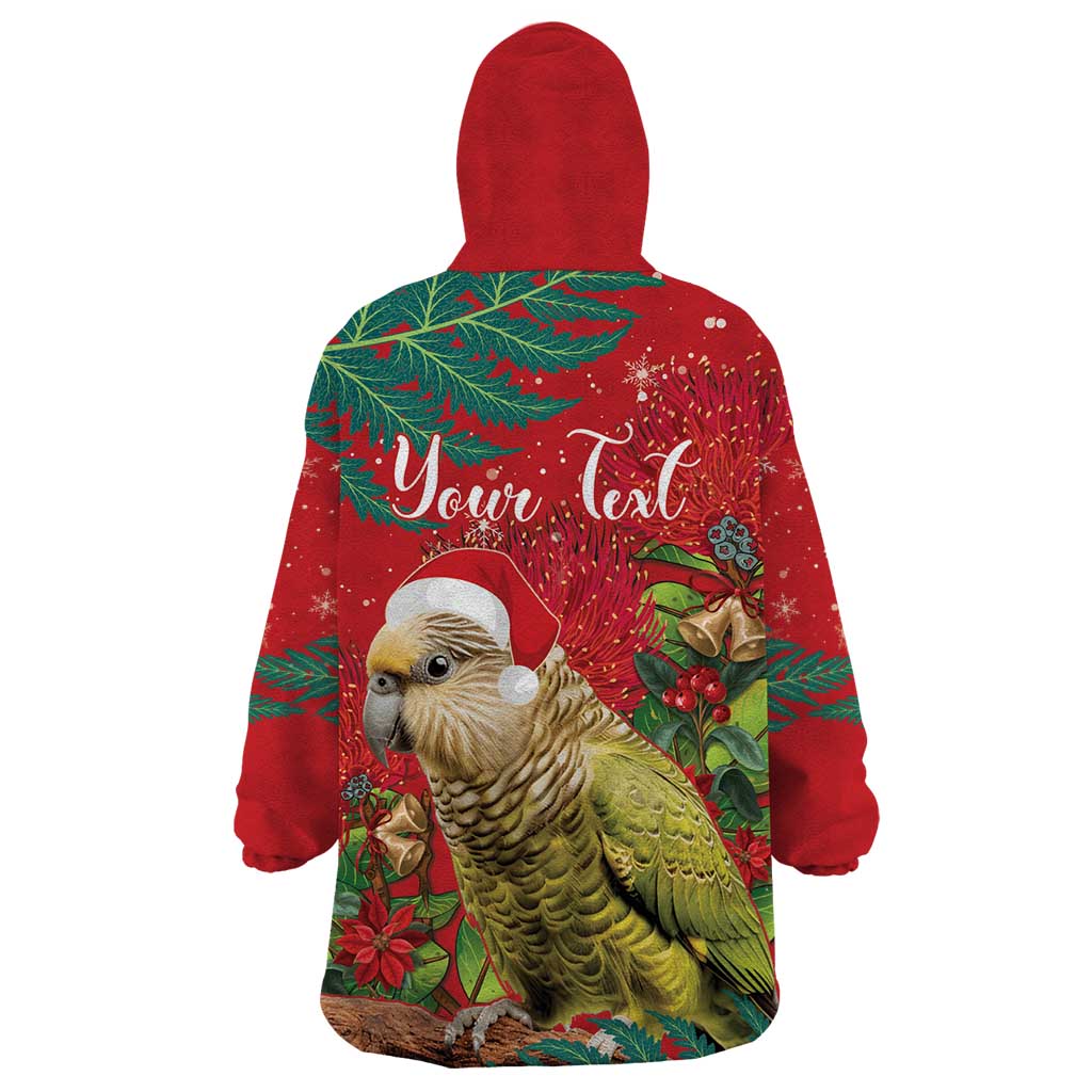 Personalised New Zealand Kakapo Christmas Wearable Blanket Hoodie Meri Kirihimete Silver Fern Mix Pohutukawa LT14 - Polynesian Pride