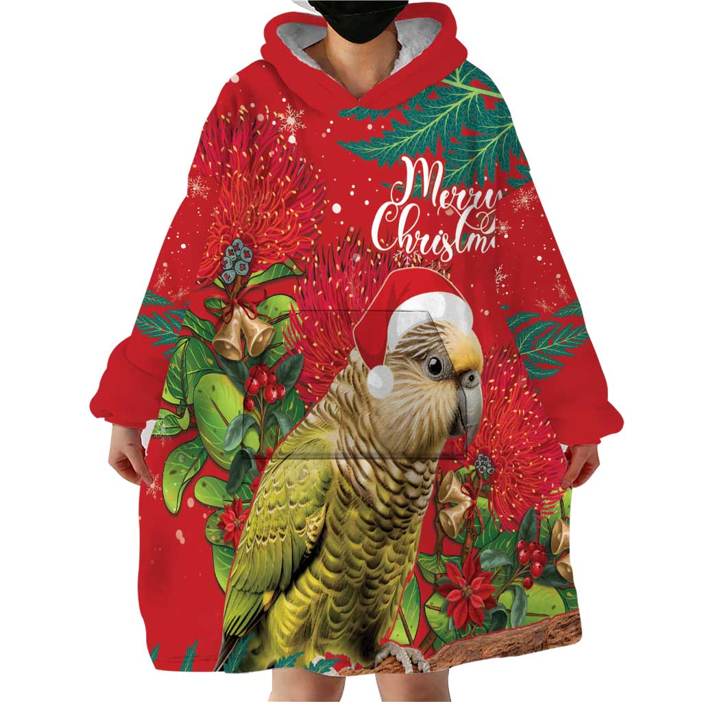 Personalised New Zealand Kakapo Christmas Wearable Blanket Hoodie Meri Kirihimete Silver Fern Mix Pohutukawa LT14 - Polynesian Pride