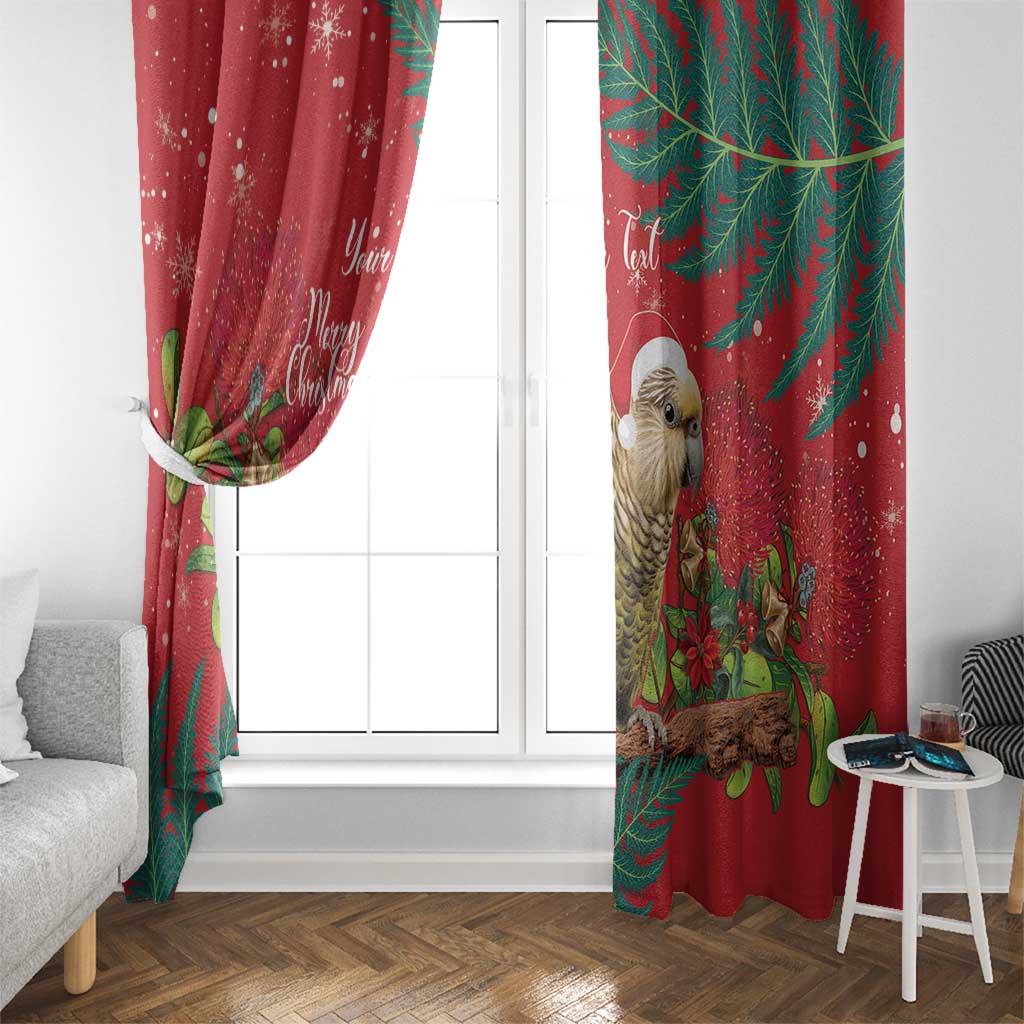 Personalised New Zealand Kakapo Christmas Window Curtain Meri Kirihimete Silver Fern Mix Pohutukawa LT14 - Polynesian Pride