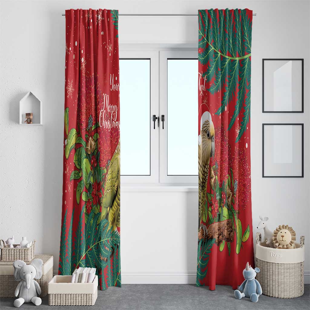Personalised New Zealand Kakapo Christmas Window Curtain Meri Kirihimete Silver Fern Mix Pohutukawa LT14 - Polynesian Pride
