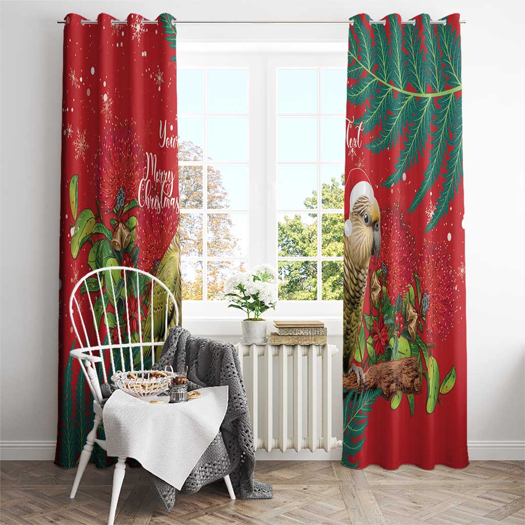 Personalised New Zealand Kakapo Christmas Window Curtain Meri Kirihimete Silver Fern Mix Pohutukawa LT14 - Polynesian Pride