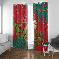 Personalised New Zealand Kakapo Christmas Window Curtain Meri Kirihimete Silver Fern Mix Pohutukawa LT14 With Grommets Red - Polynesian Pride