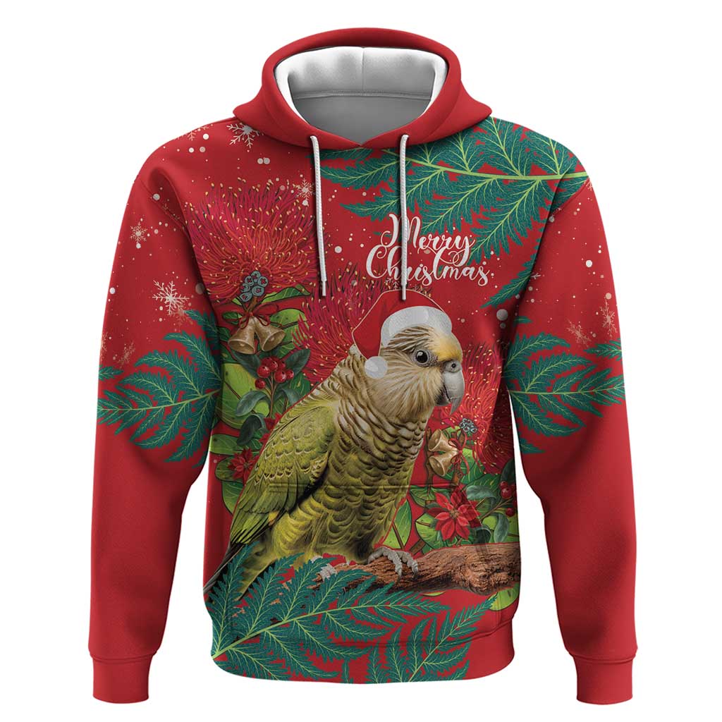 Personalised New Zealand Kakapo Christmas Zip Hoodie Meri Kirihimete Silver Fern Mix Pohutukawa LT14 Pullover Hoodie Red - Polynesian Pride