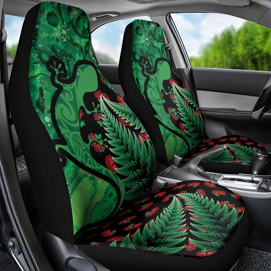 New Zealand Gecko Christmas Car Seat Cover Meri Kirihimete Paua Shell Mix Pohutukawa LT14 - Polynesian Pride
