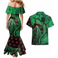 New Zealand Gecko Christmas Couples Matching Mermaid Dress and Hawaiian Shirt Meri Kirihimete Paua Shell Mix Pohutukawa LT14 - Polynesian Pride