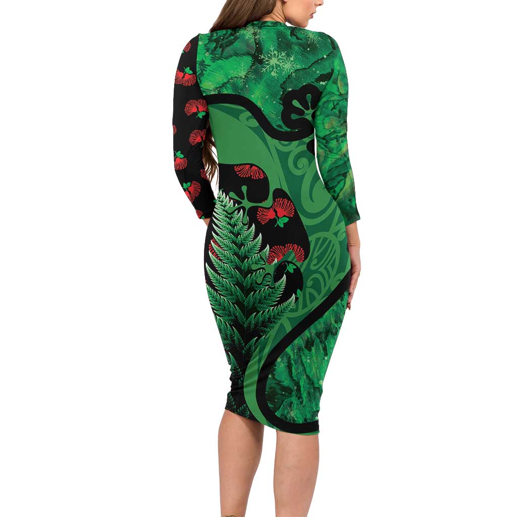 New Zealand Gecko Christmas Family Matching Long Sleeve Bodycon Dress and Hawaiian Shirt Meri Kirihimete Paua Shell Mix Pohutukawa LT14 - Polynesian Pride