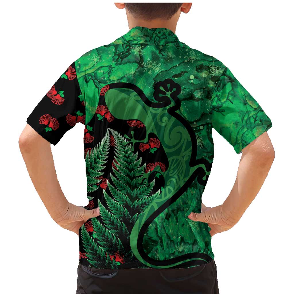 New Zealand Gecko Christmas Family Matching Mermaid Dress and Hawaiian Shirt Meri Kirihimete Paua Shell Mix Pohutukawa LT14 - Polynesian Pride