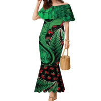 New Zealand Gecko Christmas Family Matching Mermaid Dress and Hawaiian Shirt Meri Kirihimete Paua Shell Mix Pohutukawa LT14 Mom's Dress Green - Polynesian Pride