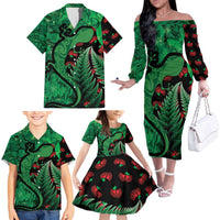 New Zealand Gecko Christmas Family Matching Off The Shoulder Long Sleeve Dress and Hawaiian Shirt Meri Kirihimete Paua Shell Mix Pohutukawa LT14 - Polynesian Pride