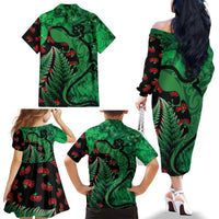 New Zealand Gecko Christmas Family Matching Off The Shoulder Long Sleeve Dress and Hawaiian Shirt Meri Kirihimete Paua Shell Mix Pohutukawa LT14 - Polynesian Pride