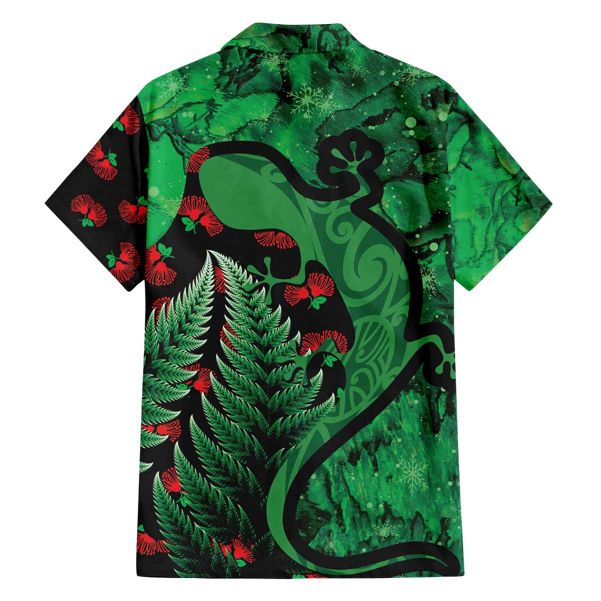 New Zealand Gecko Christmas Family Matching Off The Shoulder Long Sleeve Dress and Hawaiian Shirt Meri Kirihimete Paua Shell Mix Pohutukawa LT14 - Polynesian Pride