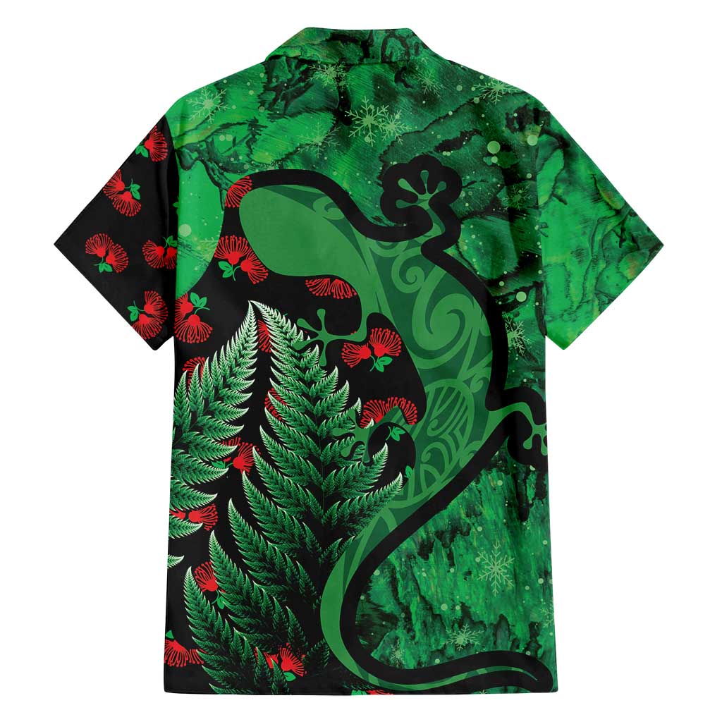 New Zealand Gecko Christmas Family Matching Off Shoulder Maxi Dress and Hawaiian Shirt Meri Kirihimete Paua Shell Mix Pohutukawa LT14 - Polynesian Pride