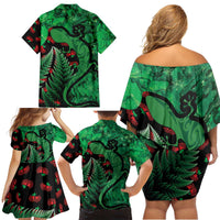New Zealand Gecko Christmas Family Matching Off Shoulder Short Dress and Hawaiian Shirt Meri Kirihimete Paua Shell Mix Pohutukawa LT14 - Polynesian Pride