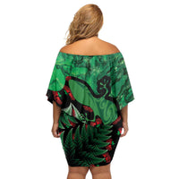 New Zealand Gecko Christmas Family Matching Off Shoulder Short Dress and Hawaiian Shirt Meri Kirihimete Paua Shell Mix Pohutukawa LT14 - Polynesian Pride