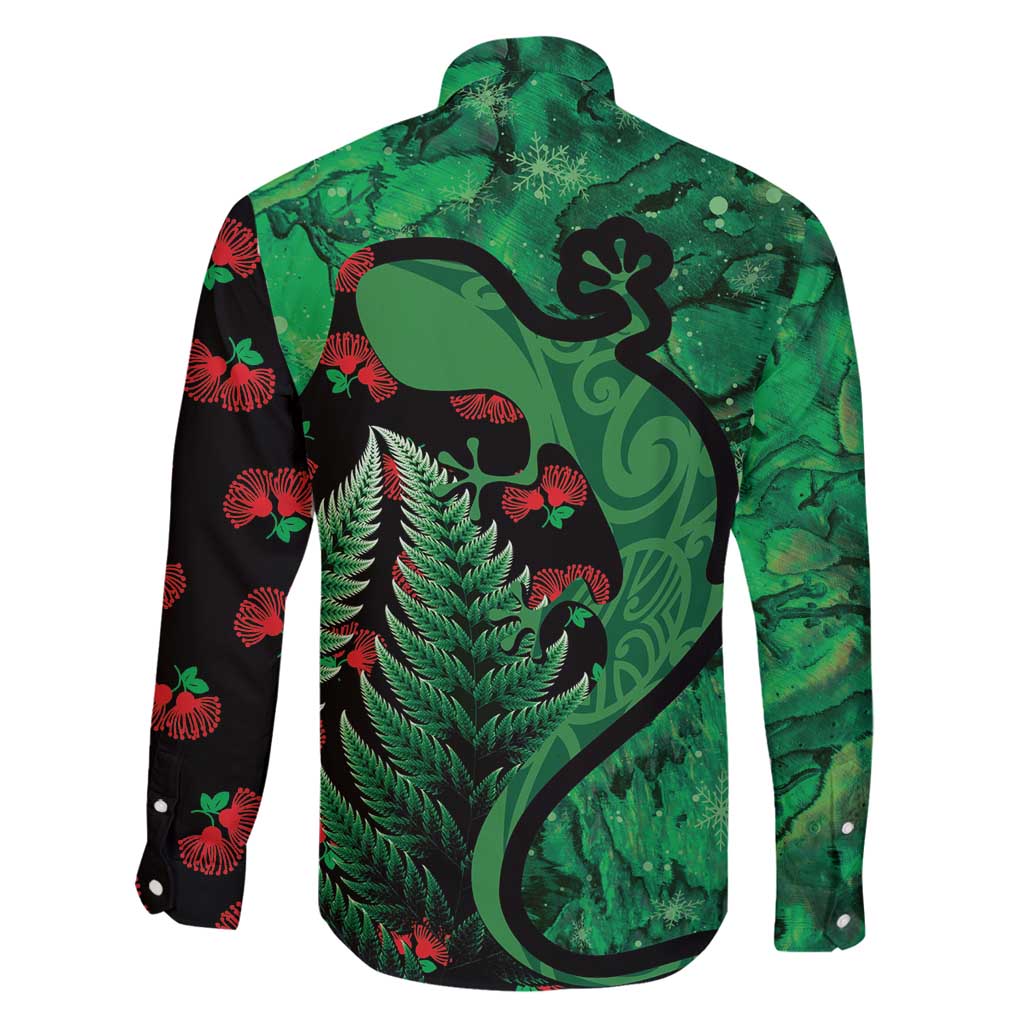 New Zealand Gecko Christmas Family Matching Tank Maxi Dress and Hawaiian Shirt Meri Kirihimete Paua Shell Mix Pohutukawa LT14 - Polynesian Pride