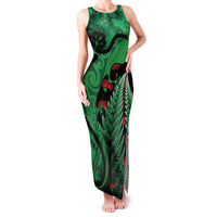 New Zealand Gecko Christmas Family Matching Tank Maxi Dress and Hawaiian Shirt Meri Kirihimete Paua Shell Mix Pohutukawa LT14 Mom's Dress Green - Polynesian Pride