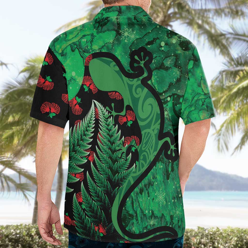 New Zealand Gecko Christmas Hawaiian Shirt Meri Kirihimete Paua Shell Mix Pohutukawa LT14 - Polynesian Pride