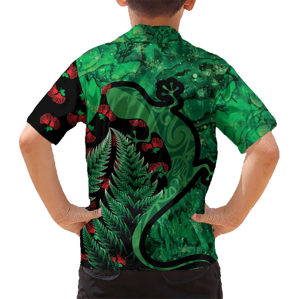 New Zealand Gecko Christmas Hawaiian Shirt Meri Kirihimete Paua Shell Mix Pohutukawa LT14 - Polynesian Pride