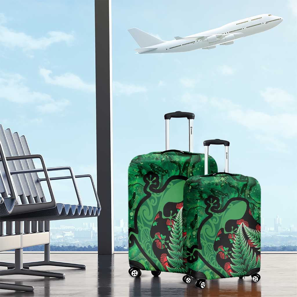 New Zealand Gecko Christmas Luggage Cover Meri Kirihimete Paua Shell Mix Pohutukawa LT14 - Polynesian Pride