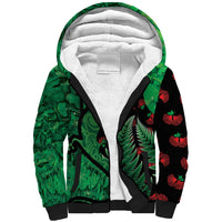 New Zealand Gecko Christmas Sherpa Hoodie Meri Kirihimete Paua Shell Mix Pohutukawa LT14 Unisex Green - Polynesian Pride