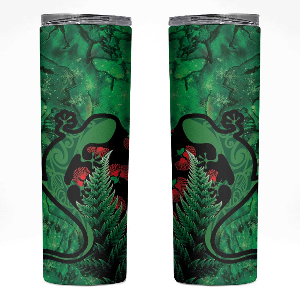 New Zealand Gecko Christmas Skinny Tumbler Meri Kirihimete Paua Shell Mix Pohutukawa LT14 Green - Polynesian Pride