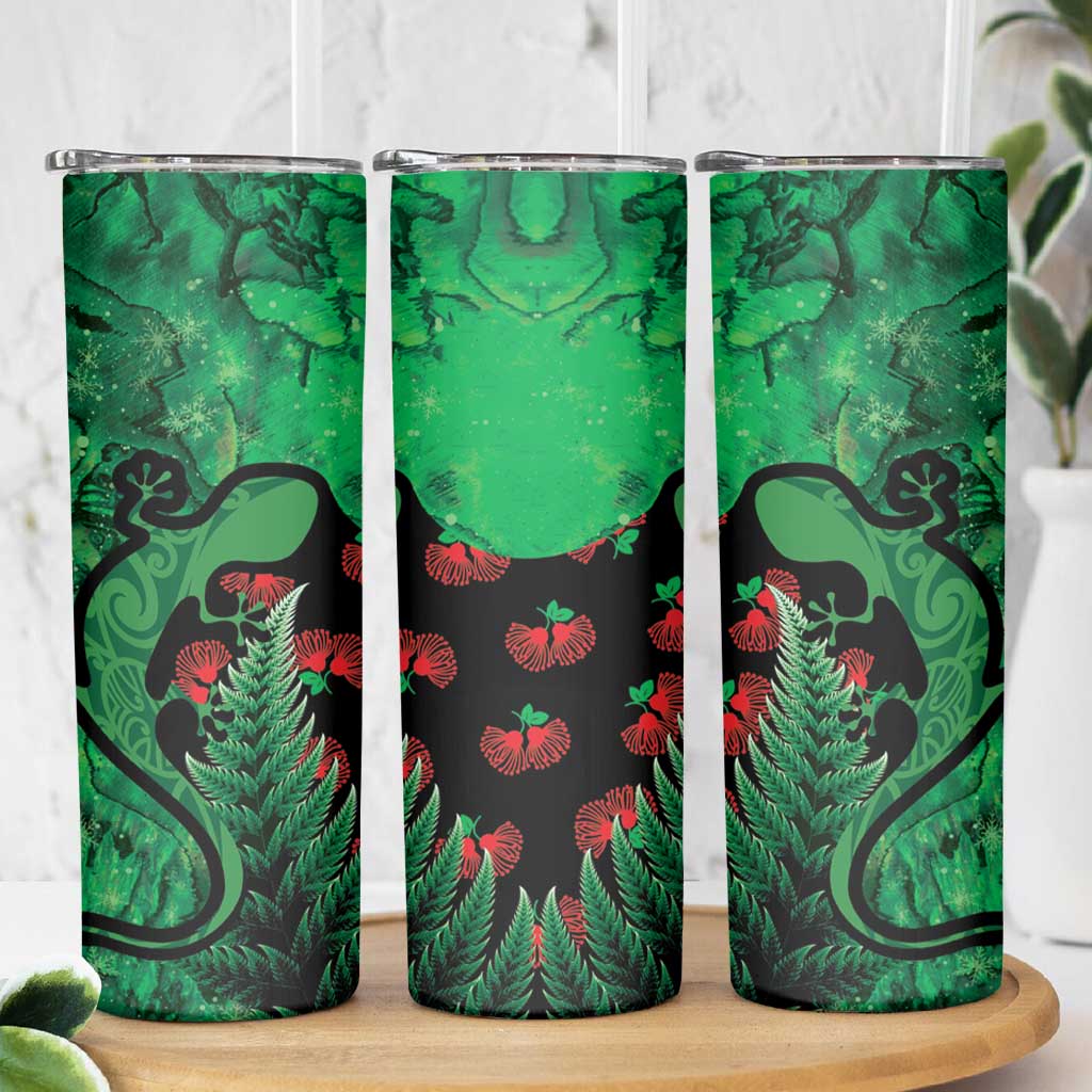 New Zealand Gecko Christmas Skinny Tumbler Meri Kirihimete Paua Shell Mix Pohutukawa LT14 - Polynesian Pride