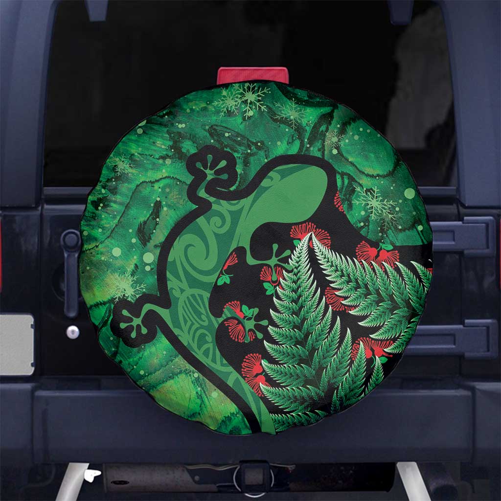 New Zealand Gecko Christmas Spare Tire Cover Meri Kirihimete Paua Shell Mix Pohutukawa LT14 - Polynesian Pride