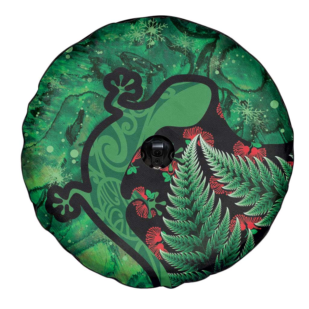 New Zealand Gecko Christmas Spare Tire Cover Meri Kirihimete Paua Shell Mix Pohutukawa LT14 - Polynesian Pride