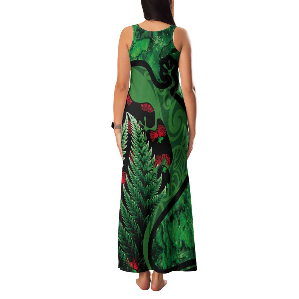New Zealand Gecko Christmas Tank Maxi Dress Meri Kirihimete Paua Shell Mix Pohutukawa LT14 - Polynesian Pride