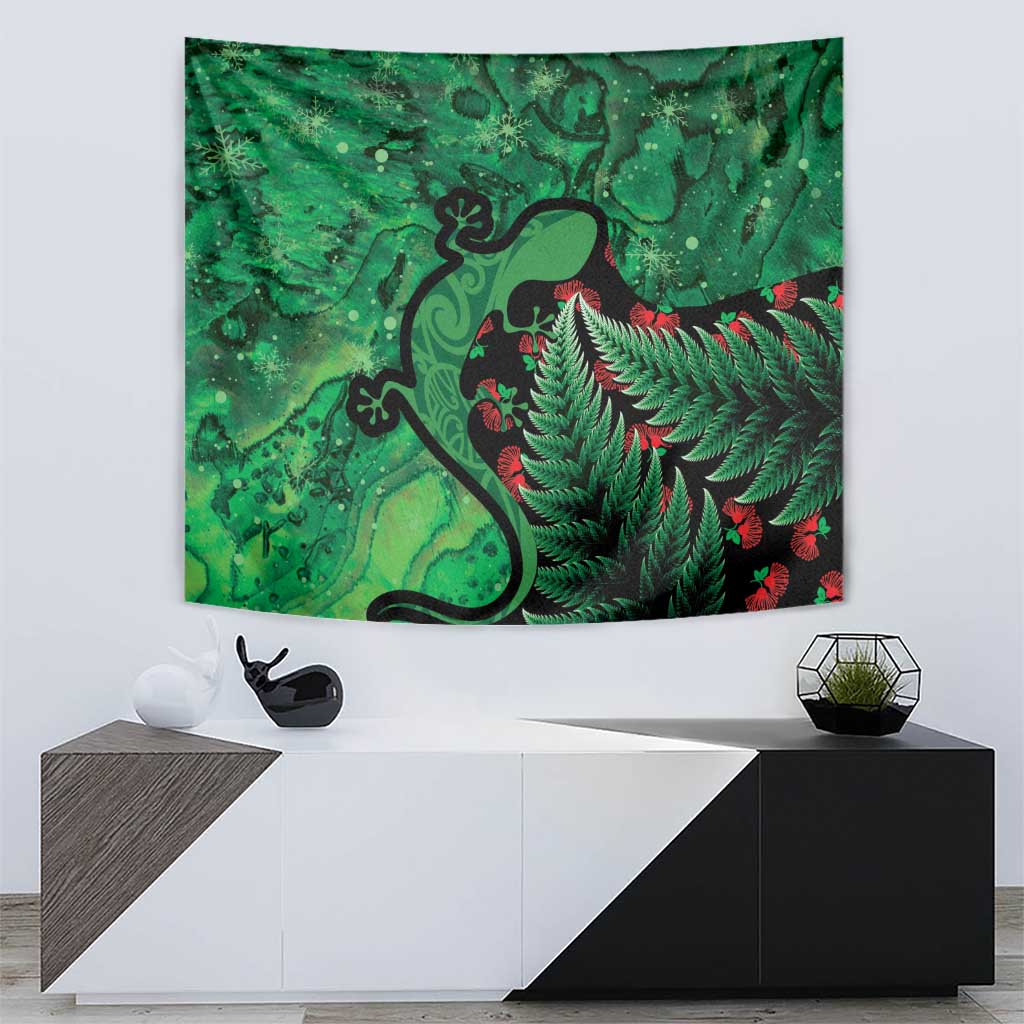 New Zealand Gecko Christmas Tapestry Meri Kirihimete Paua Shell Mix Pohutukawa