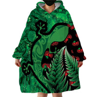 New Zealand Gecko Christmas Wearable Blanket Hoodie Meri Kirihimete Paua Shell Mix Pohutukawa LT14 - Polynesian Pride