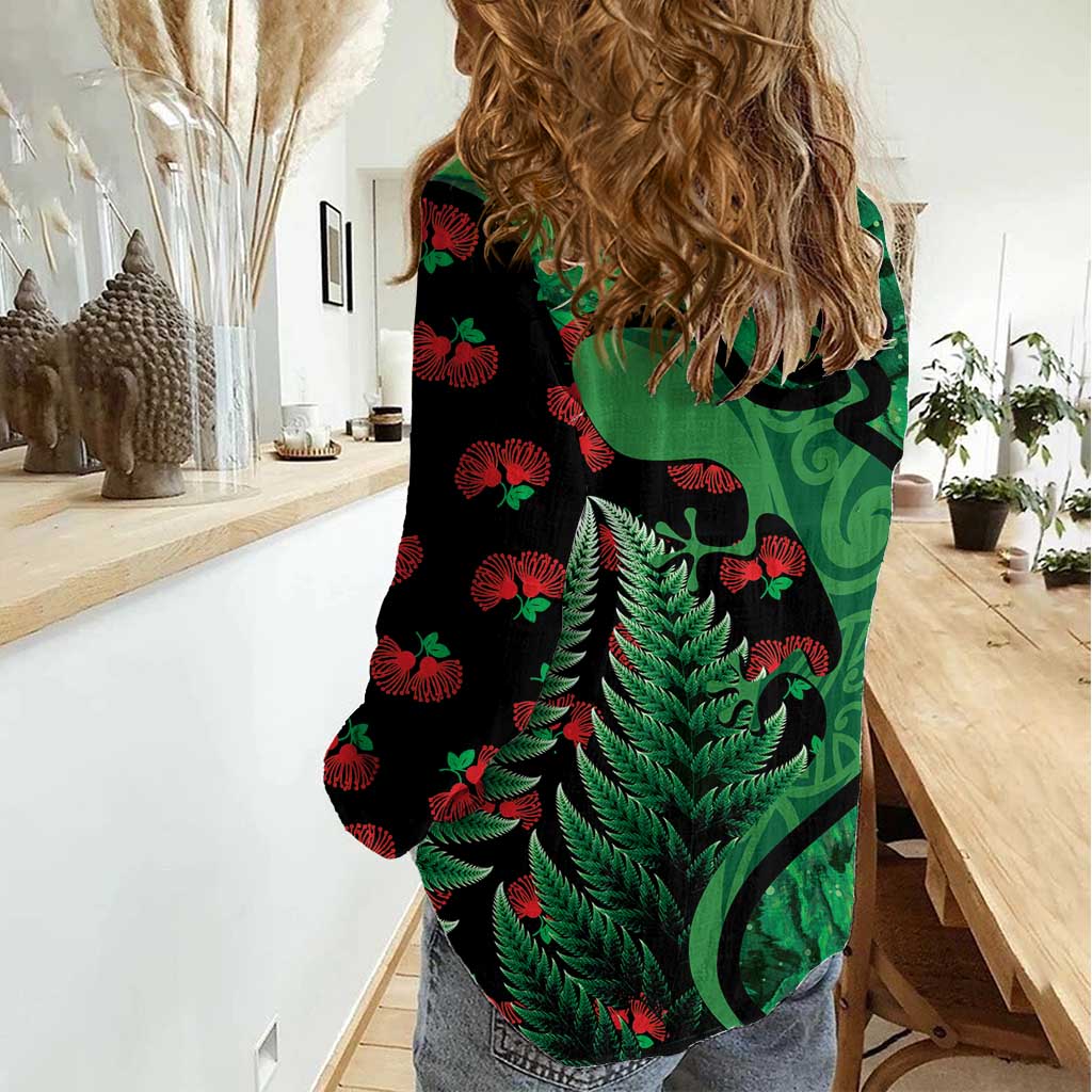 New Zealand Gecko Christmas Women Casual Shirt Meri Kirihimete Paua Shell Mix Pohutukawa LT14 - Polynesian Pride