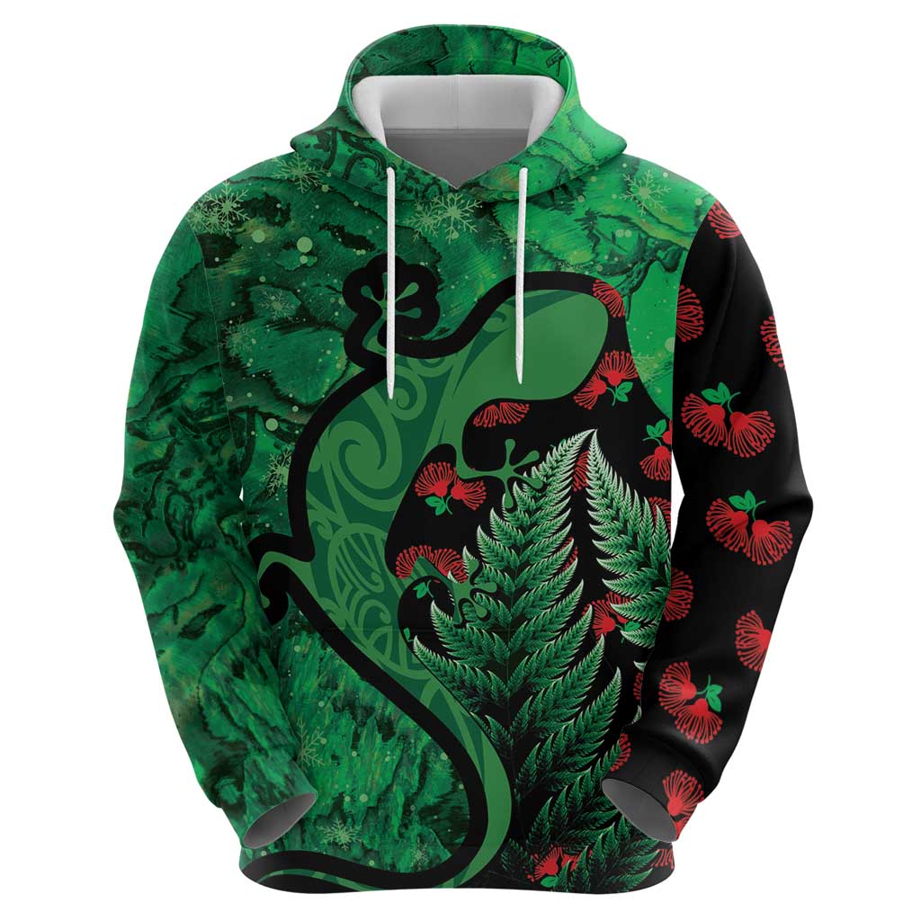 New Zealand Gecko Christmas Zip Hoodie Meri Kirihimete Paua Shell Mix Pohutukawa LT14 - Polynesian Pride