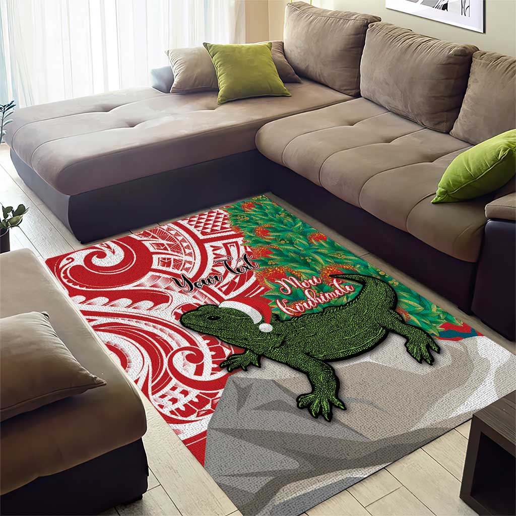 Personalised New Zealand Tuatara Christmas Area Rug Meri Kirihimete Aotearoa Maori Mix Pohutukawa LT14 - Polynesian Pride