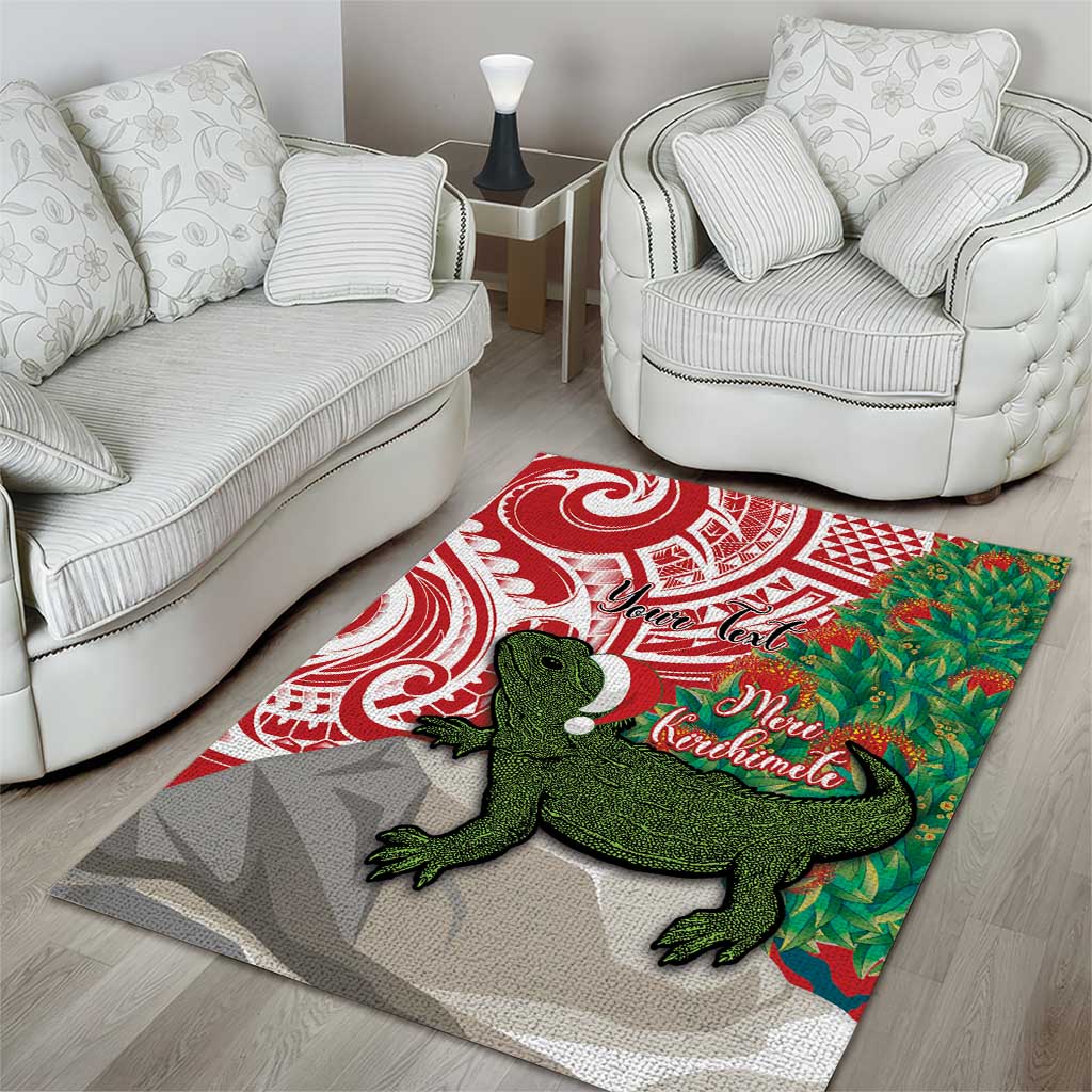 Personalised New Zealand Tuatara Christmas Area Rug Meri Kirihimete Aotearoa Maori Mix Pohutukawa LT14 - Polynesian Pride